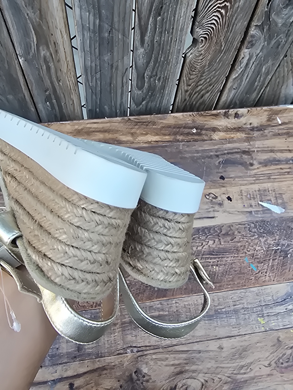 Woven Metallic Espadrille Wedge Sandals Gold Size 8 - Picture 10 of 13